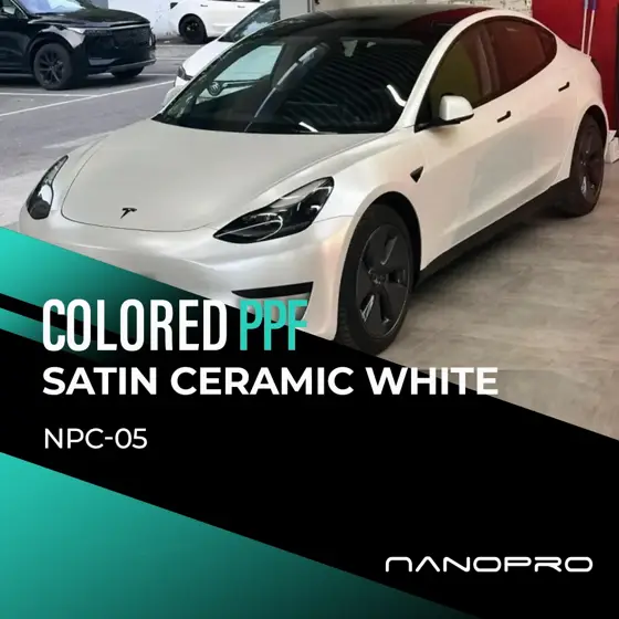 Satin Ceramic White colour film on a car
